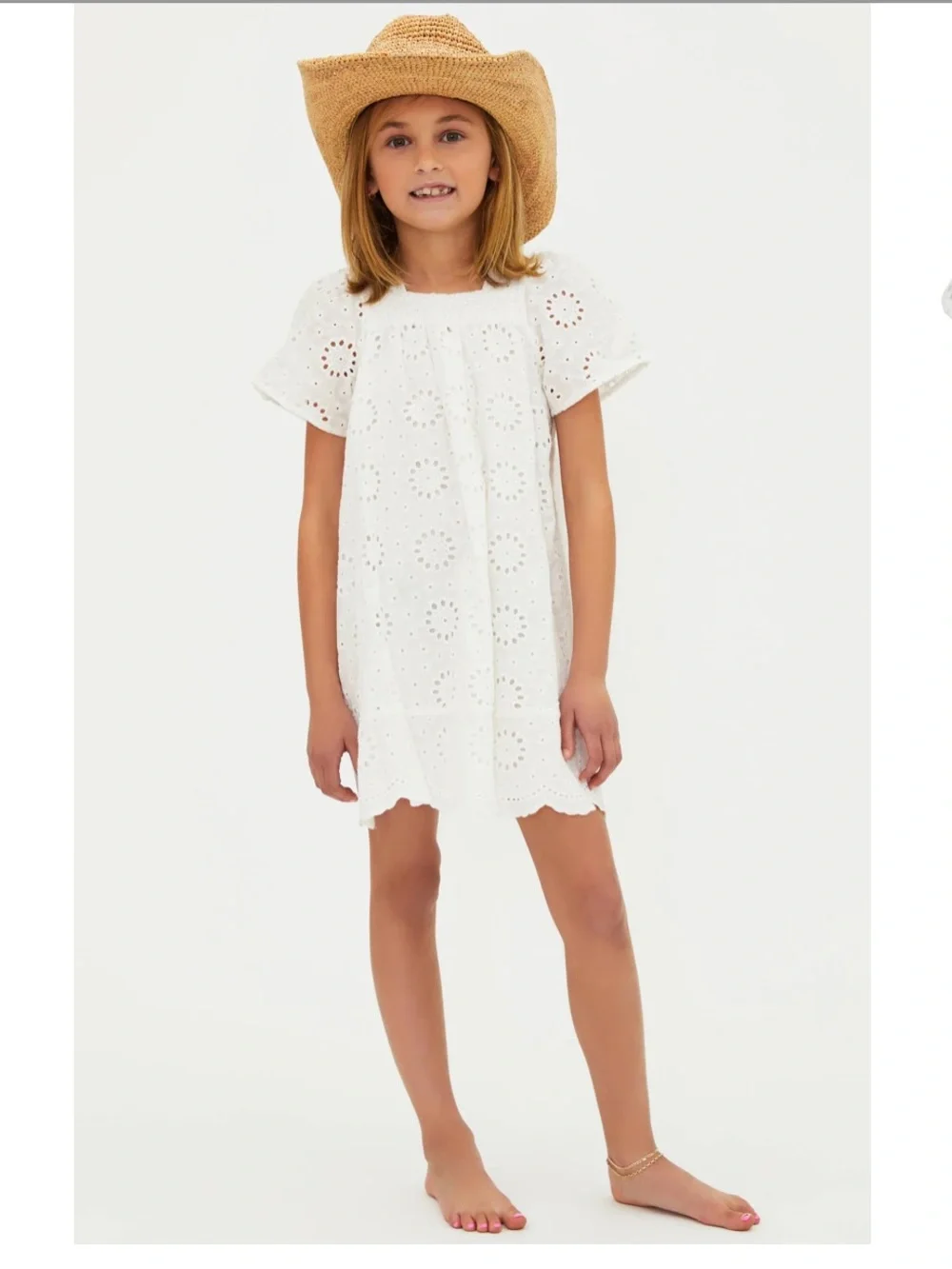 Beach Riot Girls Little Ollie Dress White Magnolia Eyelet Puff-Sleeve Size 3/4
